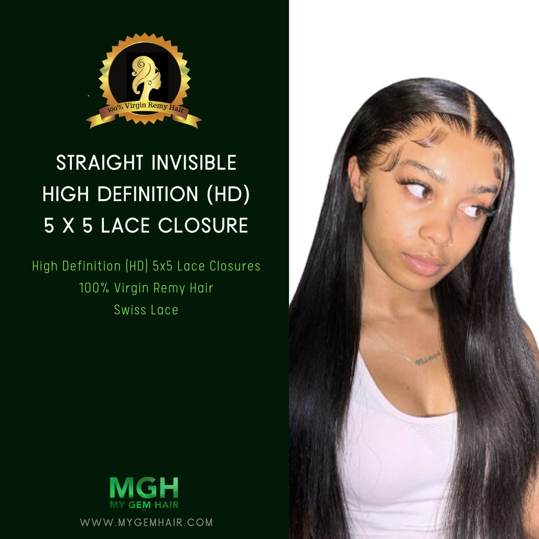 MGH 150% Density Virgin Remy Wig, 5X5 High Definition Lace Closure (Straight)