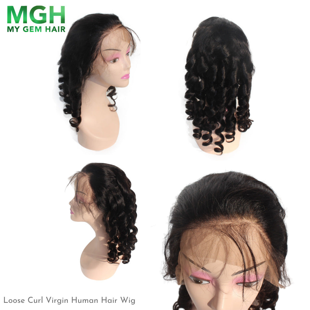 MGH Virgin 250% Density Raw Hair Wig, 13x4 Lace Closure (Loose Curl) w/comb & band