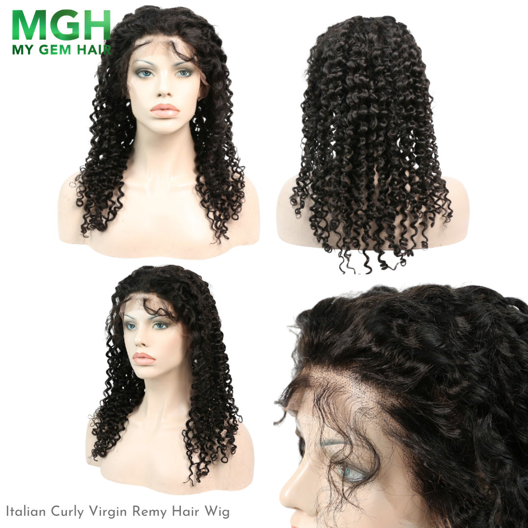 MGH 200% Density Virgin Remy Wig, 13x4 Lace Closure (Italian Curl) w/comb & band