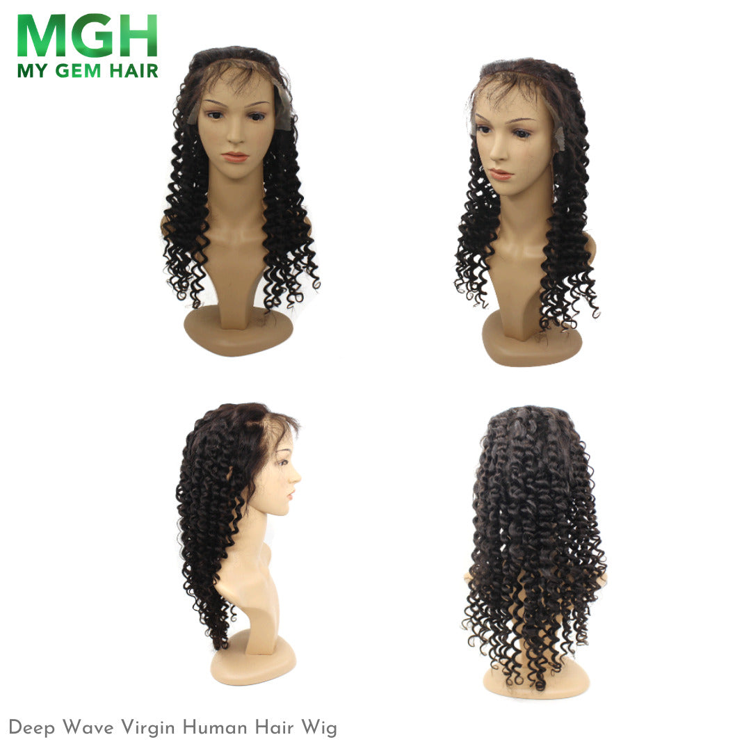 MGH Virgin 250% Density Virgin Remy Wig, 4x4 Lace Closure (Deep Wave) w/comb & band