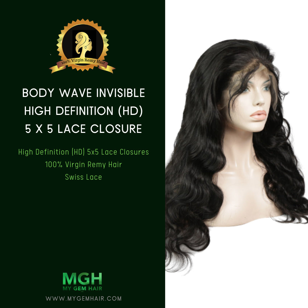 MGH 150% Density Virgin Remy Wig, 5X5 High Definition Lace Closure (Body Wave)