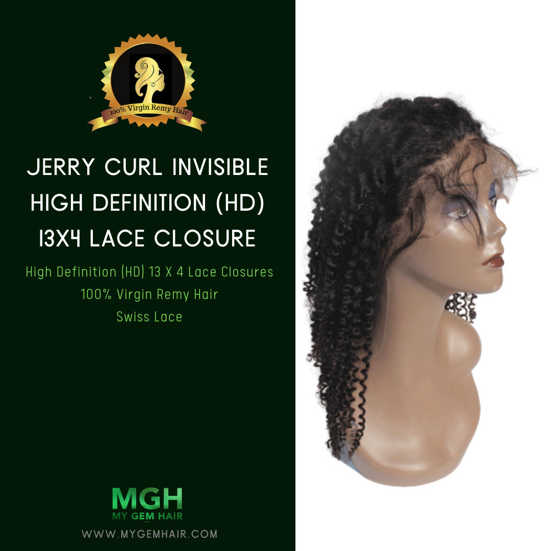 MGH 200% Density Virgin Remy Wig, 13x4 High Definition Lace Closure (Jerry curl) w/comb & band